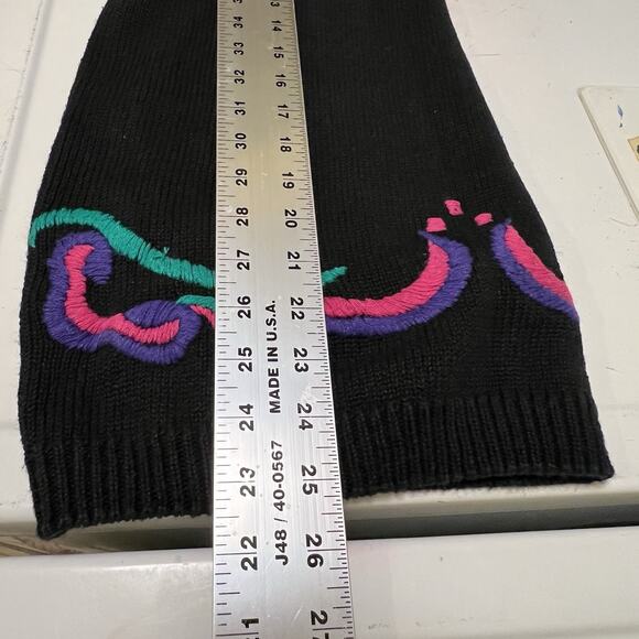 PA Intl. Knit Sweater Vtg Pullover L Black Crewel Embroidery Cotton 80's Preppy - Picture 5 of 6